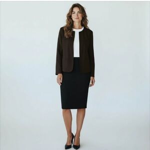 Talbots Vintage Collarless Blazer Open Front Suede Brown Size 10P